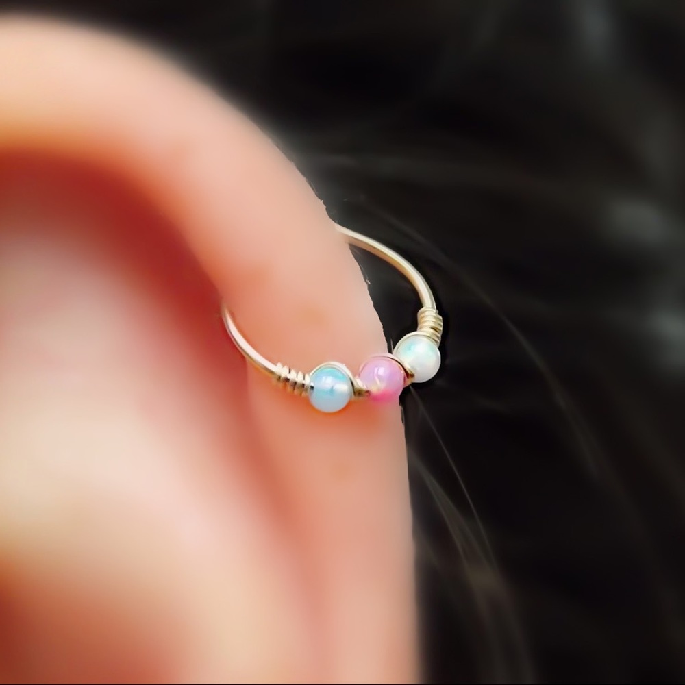 3 x rainbow fire opal helix tragus cartilage hoop